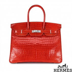 Hermès Birkin 35cm Geranium Porosus Crocodile PHW Hermès Birkin 35cm Geranium Porosus Crocodile PHW